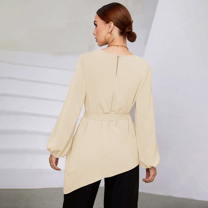 Damen Bluse Asymmetrisch Elegante Rüschen Oberteil