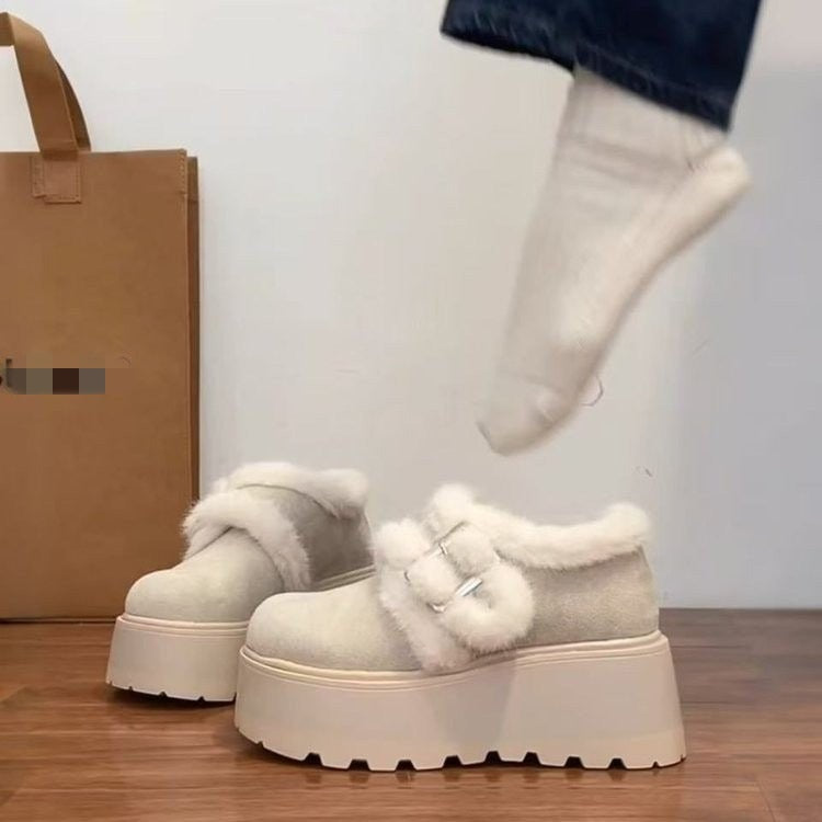 Damen Clogs Plateau Flauschig Weich mit Schnalle