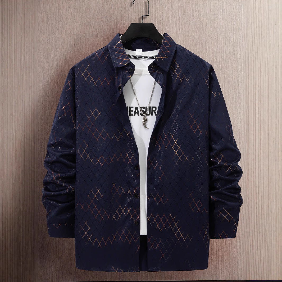 Herren Hemd Langarm Rautenmuster Modern Elegantes Design