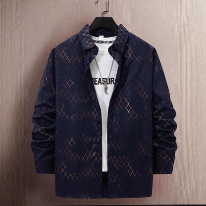 Herren Hemd Langarm Rautenmuster Modern Elegantes Design