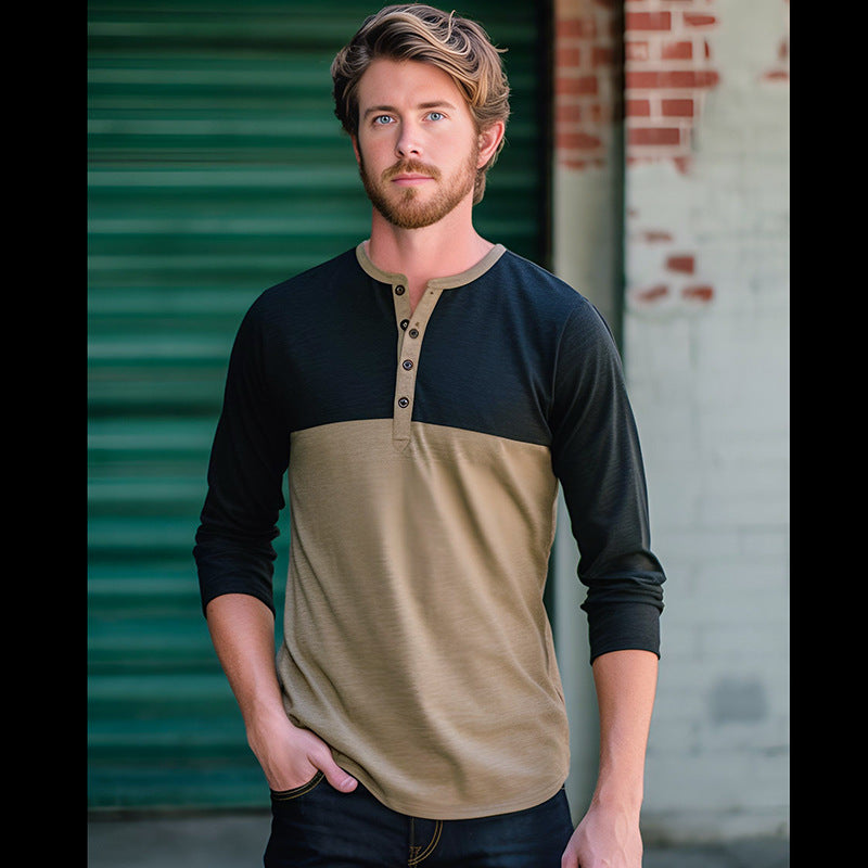 Herren Langarmshirt Mit Kontrastärmeln Modern Knopfdetails - BerlinGlamour