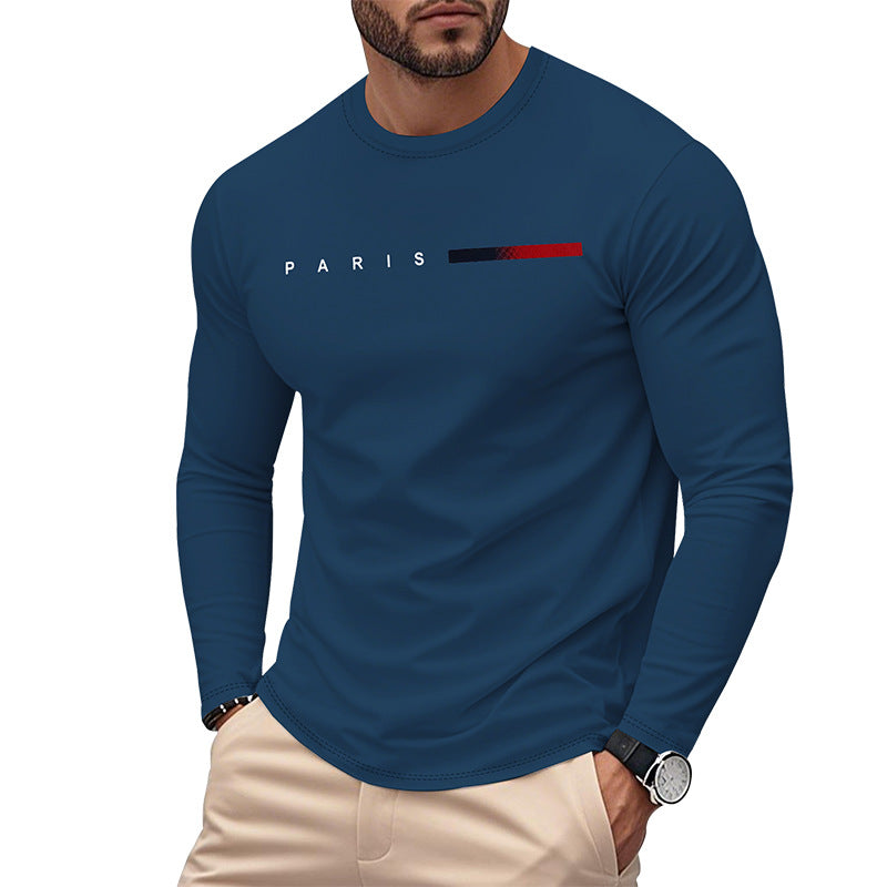 Herren Langarm T-Shirt mit modernem Paris-Druck und elastischem Saum Berlin Glamour → Herren T-Shirt Langarm mit Paris-Druck, modern, elastisch und Berlin-Glamour