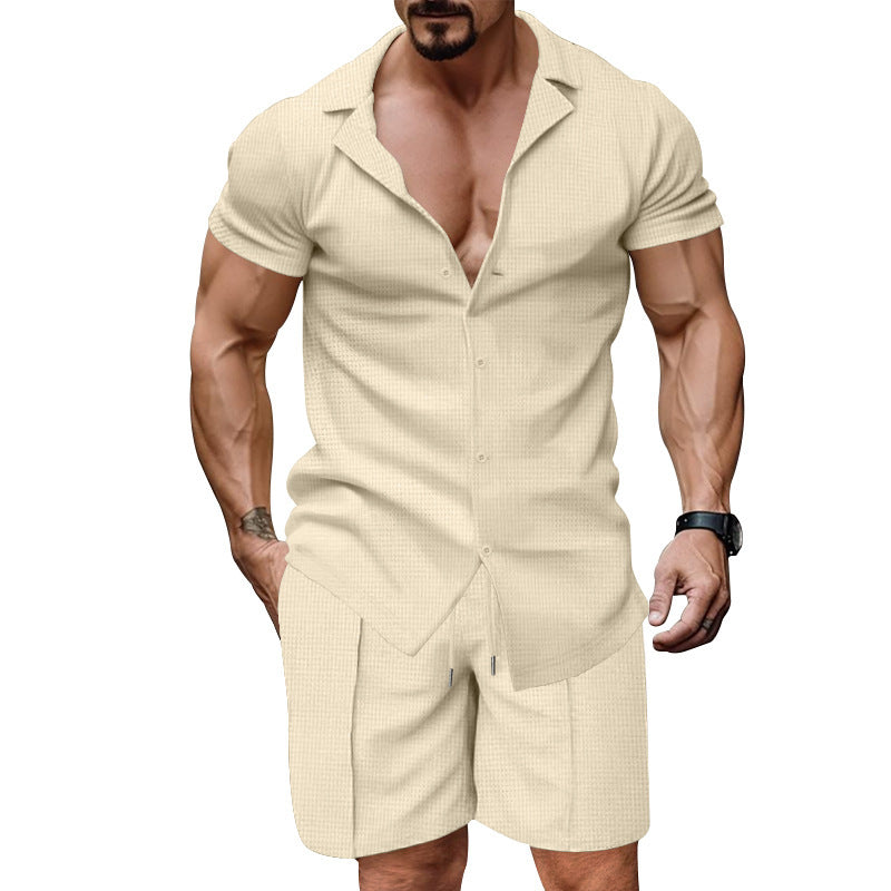 Herren Kurzarmshirt Set Strukturiert Modern Trendy