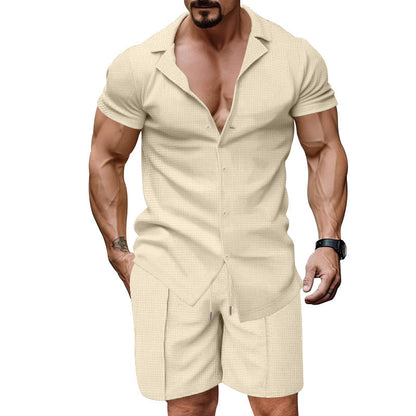 Herren Kurzarmshirt Set Strukturiert Modern Trendy