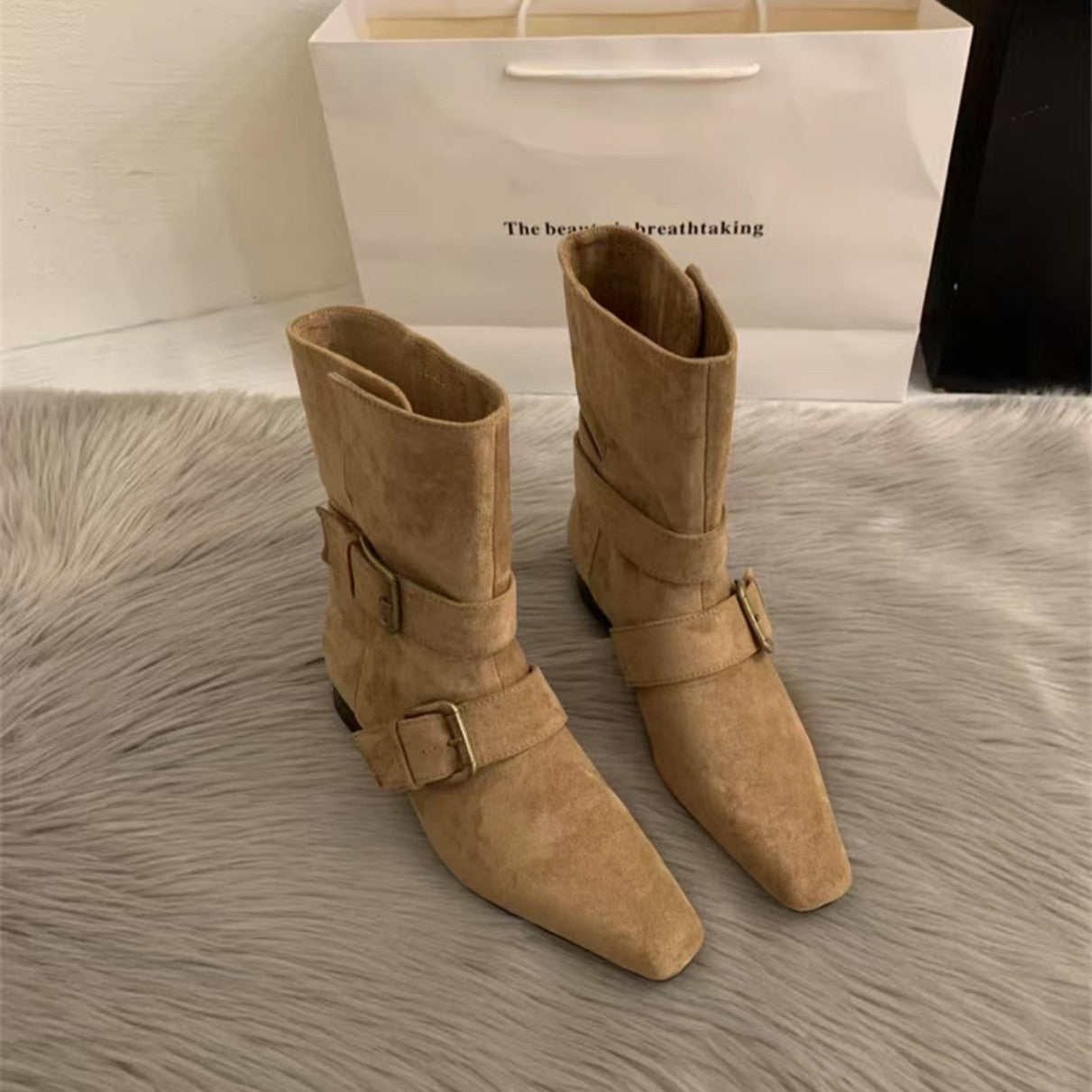 Damen Stiefeletten Modern mit Schnallen Schwarz Damen Schuhe