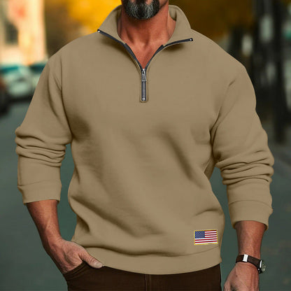 Herren Fleecepullover Modern mit Reißverschluss USA Flagge