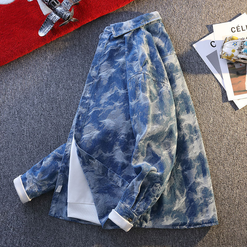 Herren Denim-Jacke Camouflage Modern Lässig