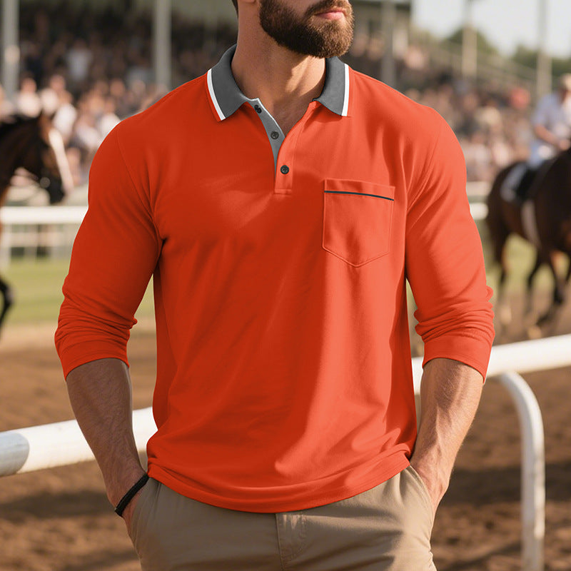 Herren Poloshirt Langarm Elegantes Design mit Brusttasche