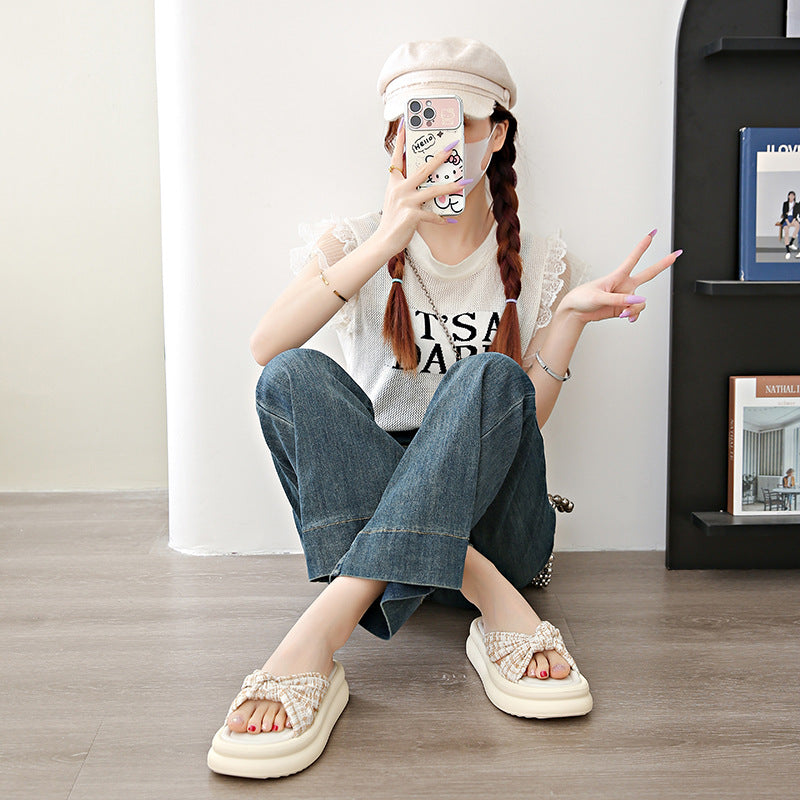 Damen Slippers Bequem mit Schleife Modern Frauen Schuhe