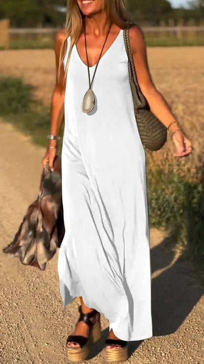 Damen Maxikleid Elegant V-Ausschnitt Hochwertig