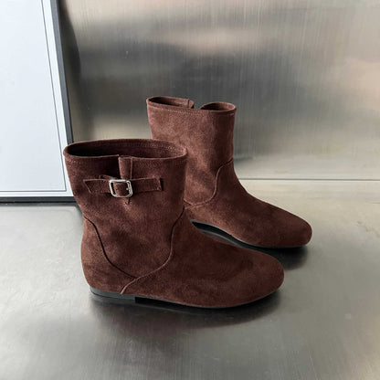 Damen Stiefeletten Weiches Wildleder Schnallenverschluss Elegant