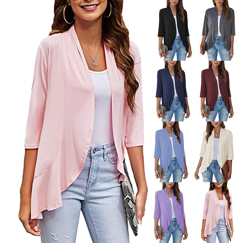 Damen Leichtjacke Chiffon mit Offener Front und Drei-Viertel-Ärmeln - BerlinGlamour