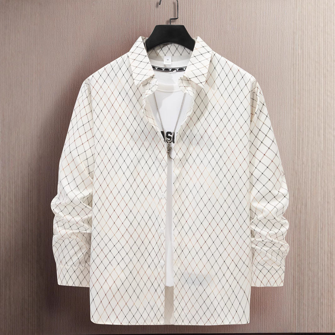 Herren Hemd Langarm Rautenmuster Modern Elegantes Design