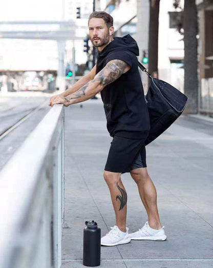 Herren T-Shirt Kapuzenpulli Ärmellos mit Tasche Sportlich