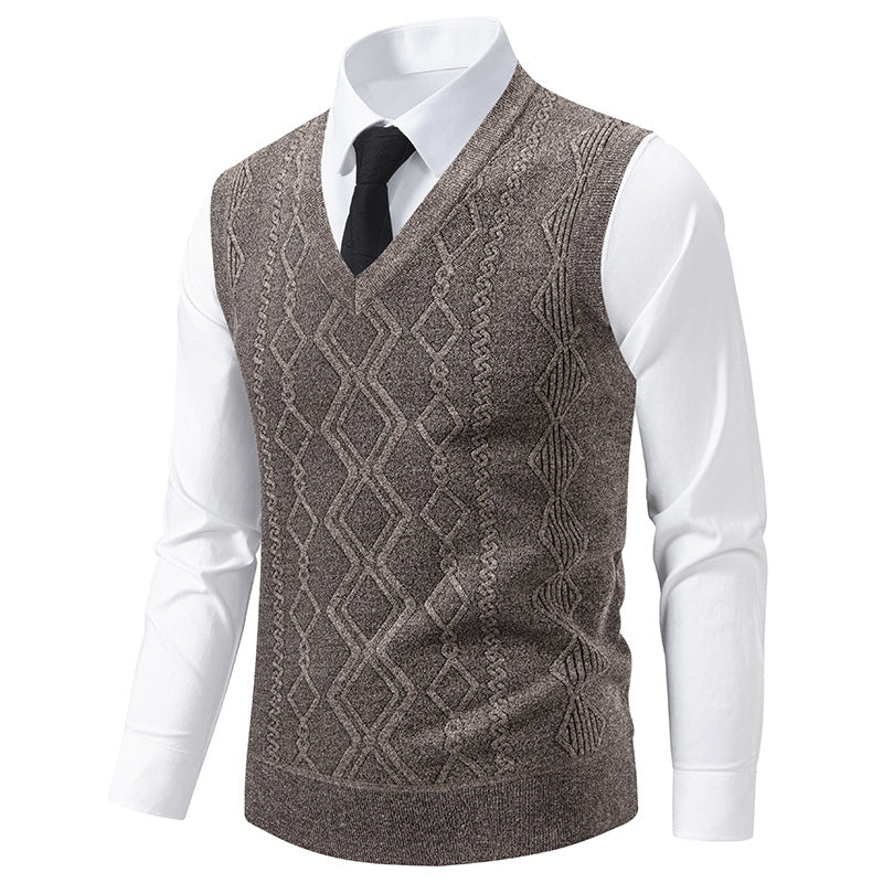 Herren elegante Strickweste mit V-Ausschnitt und strukturiertem Muster BerlinGlamour