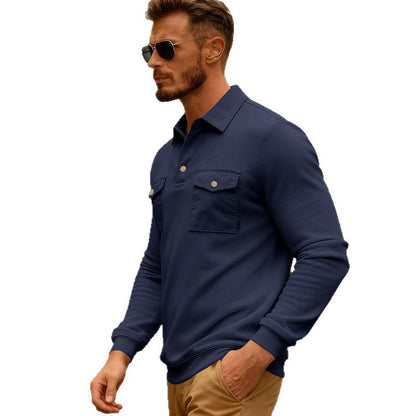 Herren Polohemd Langarm mit Brusttaschen Modern Style