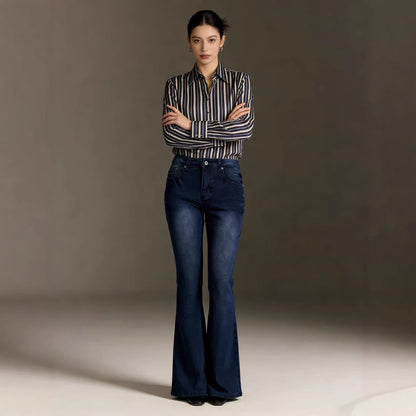 Damen Hoch-Taillierte Flare Jeans Elegant - BerlinGlamour