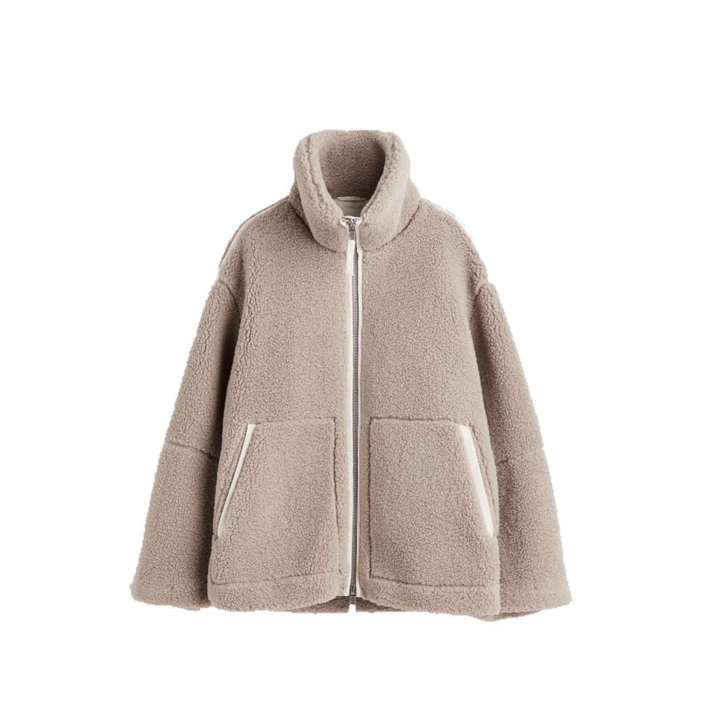 Große Fleecejacke Damen Oversized Warm mit Taschen