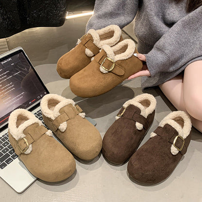 Damen Hausschuhe Warm Plüschig mit Riemen Modern