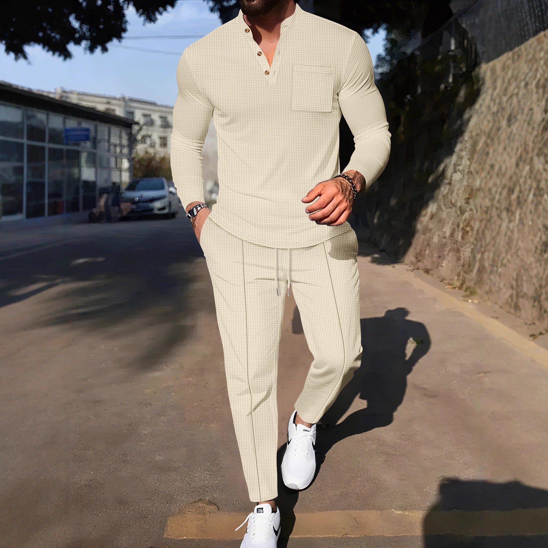Herren Langarm-Set Lässig Mit Knöpfen Praktisch - BerlinGlamour