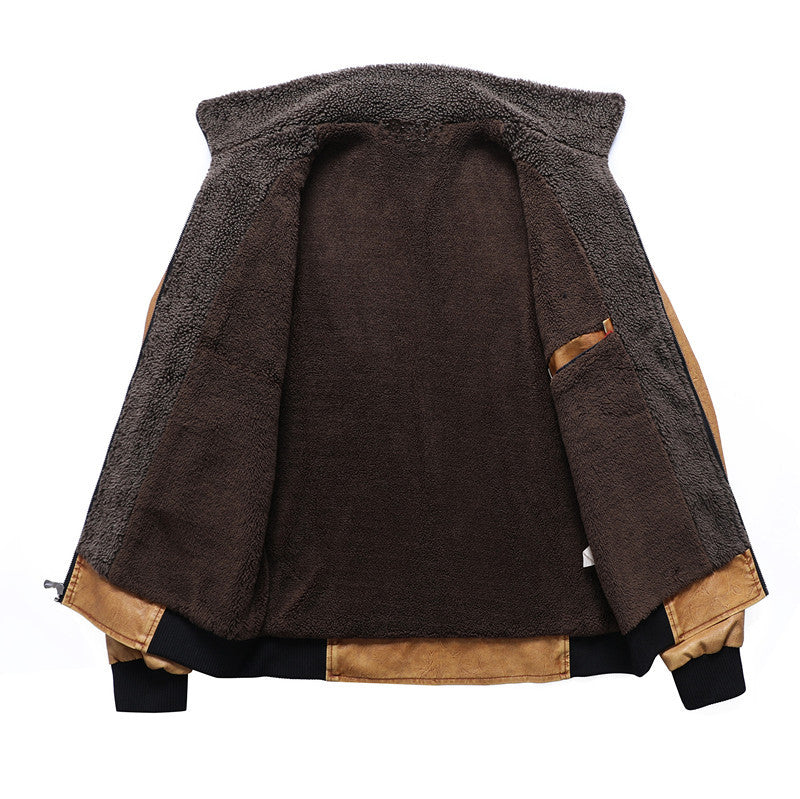 Herren Lederjacke Vintage Style Warm Fleece Innenausstattung