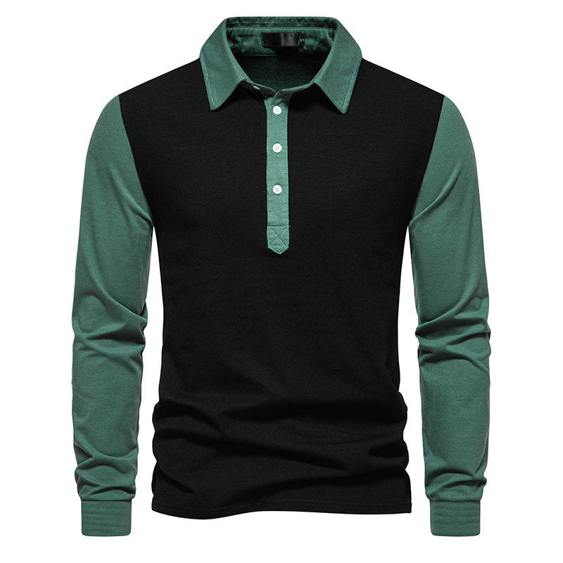 Herren Henley Shirt Langarm Atmungsaktiv Kontrastärmel
