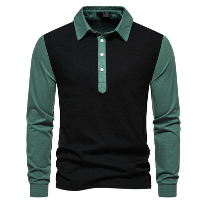Herren Henley Shirt Langarm Atmungsaktiv Kontrastärmel