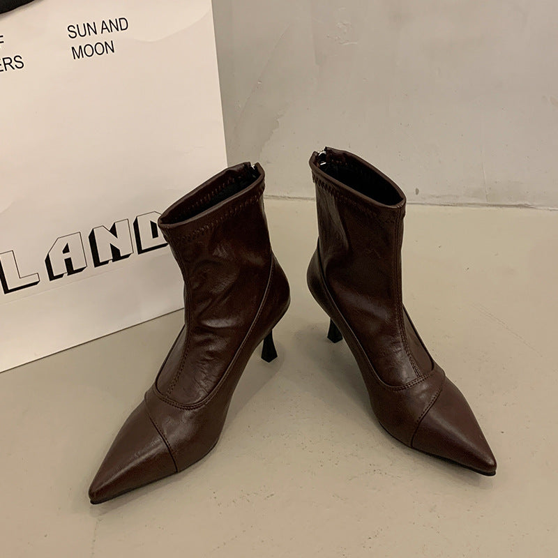 Damen Stiefeletten Spitz Schuhe Hochhackig Elegant