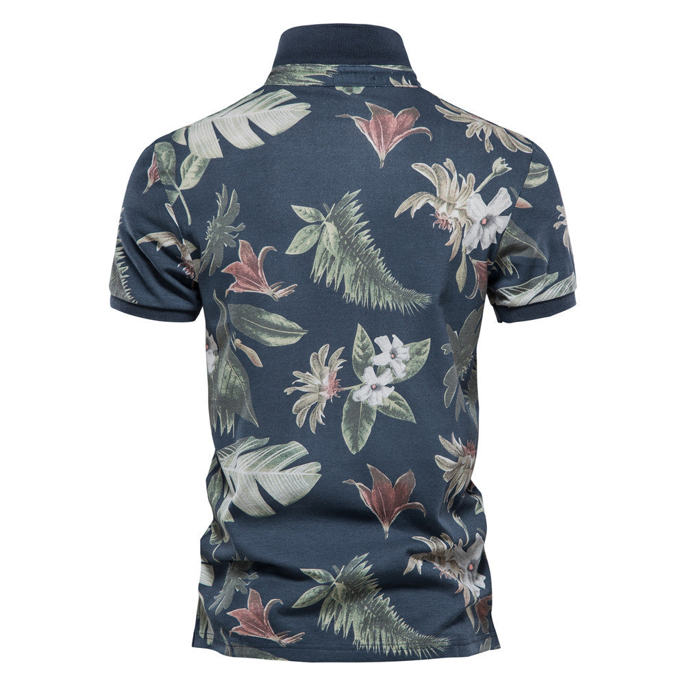 Herren Polohemd Blumenmuster Klassisch Elegant