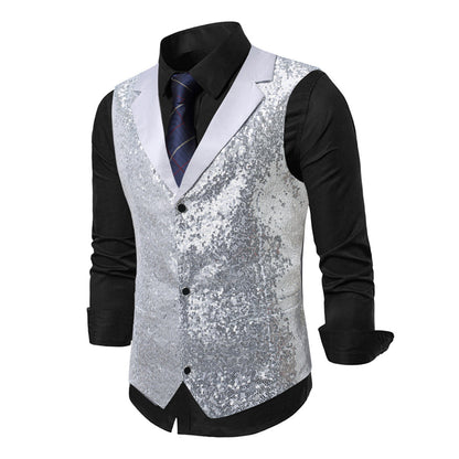 Herren Anzugweste Glitzernd Pailletten Klassisch