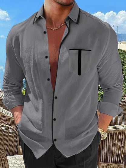 Herren Langarmhemd Modern Kontrast Details Slim Fit