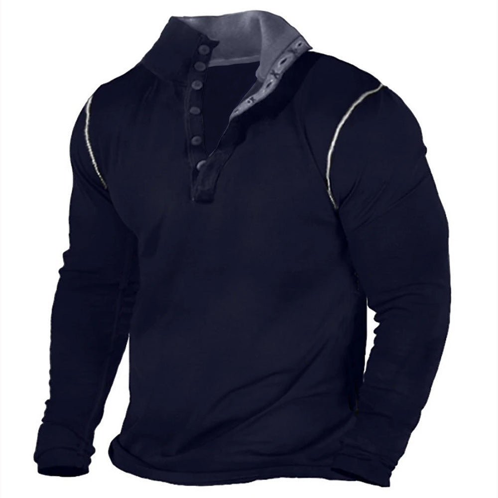 Herren Langarmshirt Weich Baumwolle Modern Knopfleiste