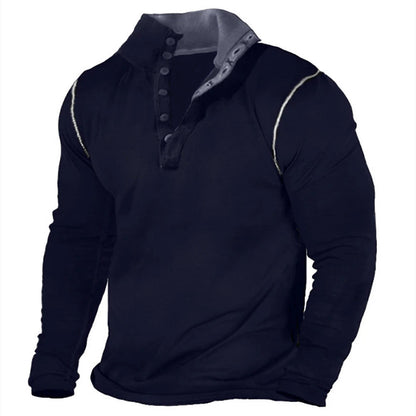 Herren Langarmshirt Weich Baumwolle Modern Knopfleiste