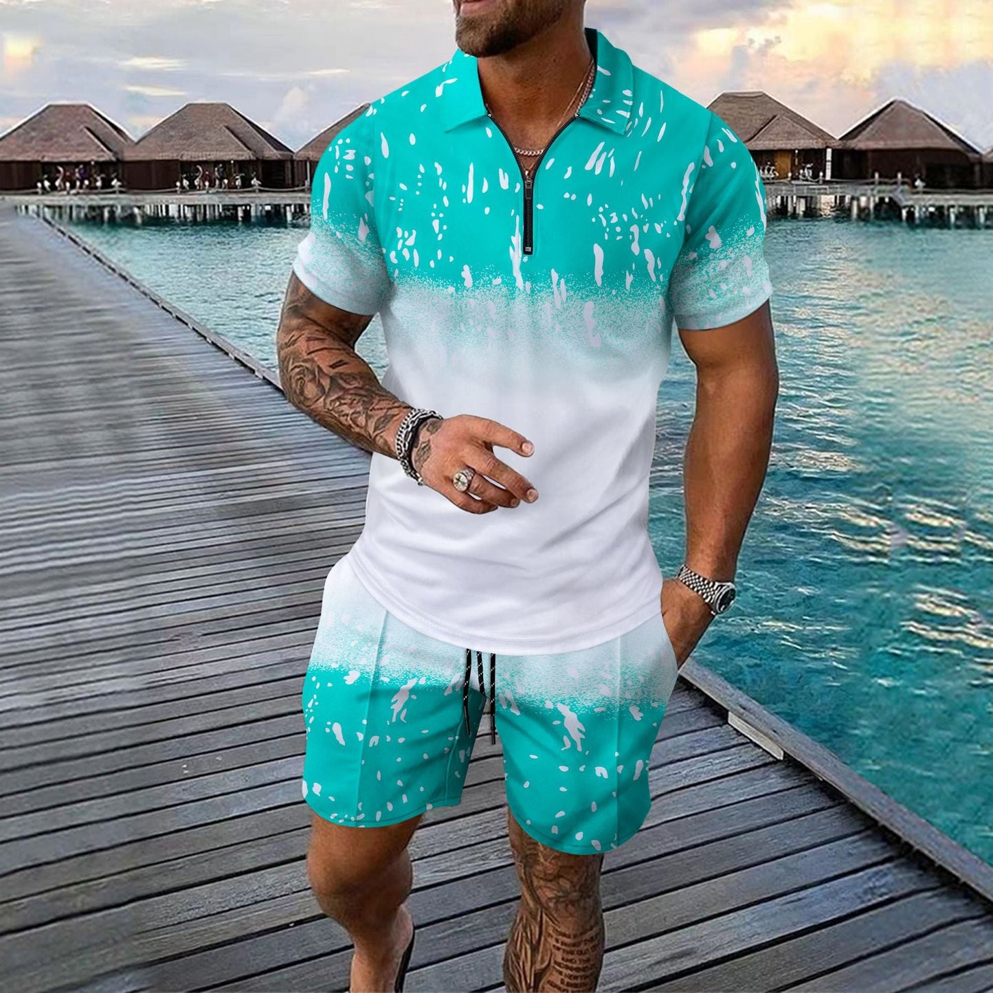 Herren Sport Outfit Kurzarmhemd Shorts Set Sommer - BerlinGlamour