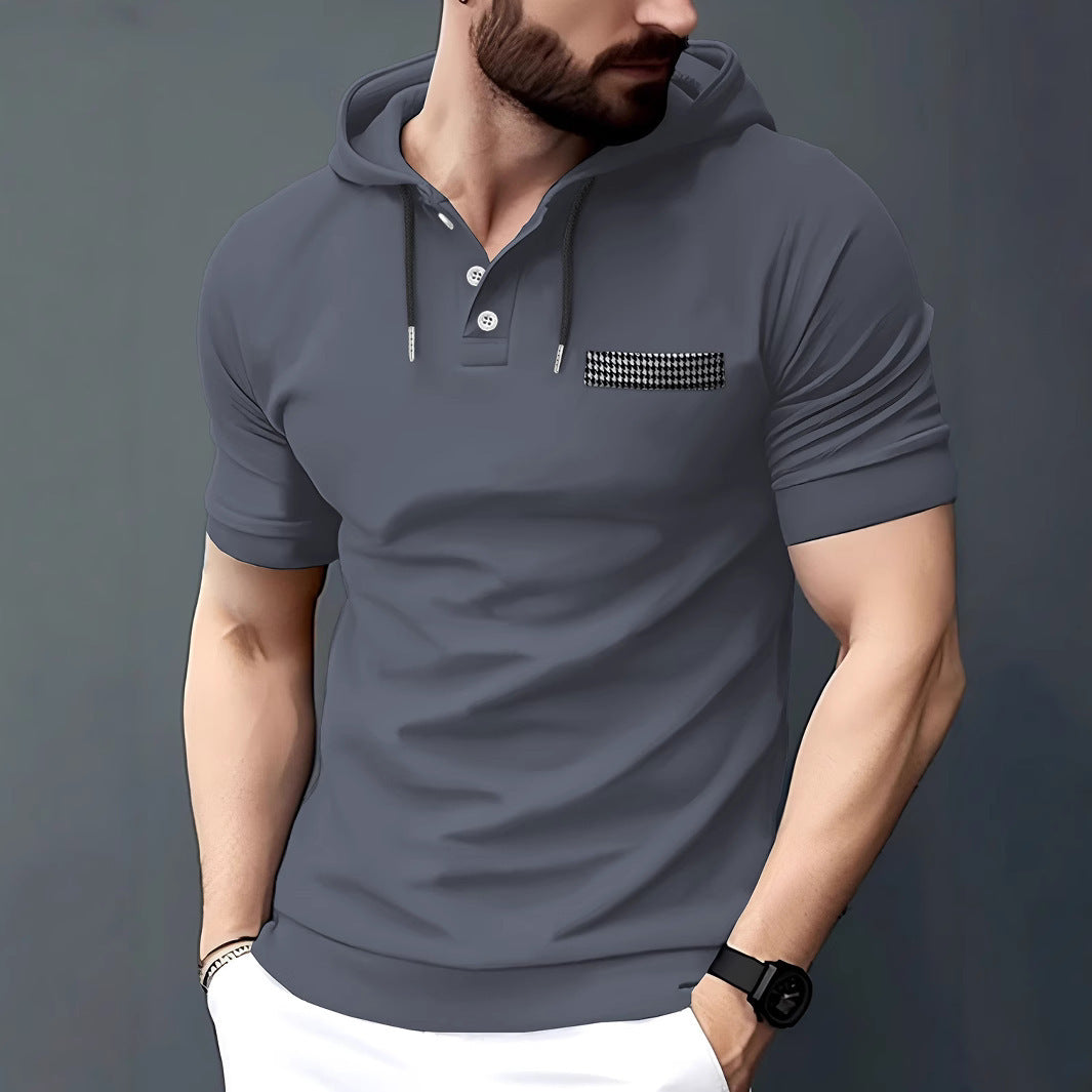 Herren Poloshirt Kurzarm Hoodie Modern Style