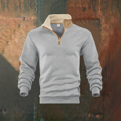 Herren Fleece-Pullover Modern Leder Detail Warm
