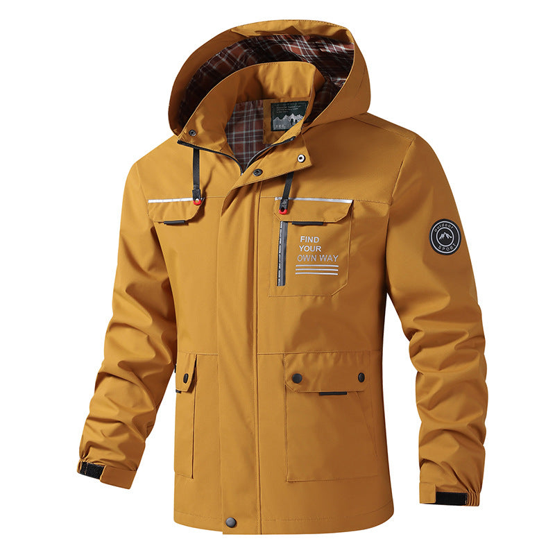 Herren Outdoorjacke Wetterfest mit Kapuze und Taschen - BerlinGlamour