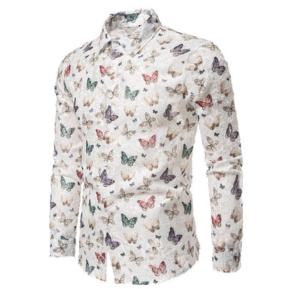 Herren Hemd Langarm mit Schmetterlingsmuster Baumwolle Modern