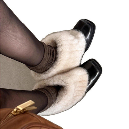 Damen Stiefeletten Luxus Kunstfell Bequem Blockabsatz