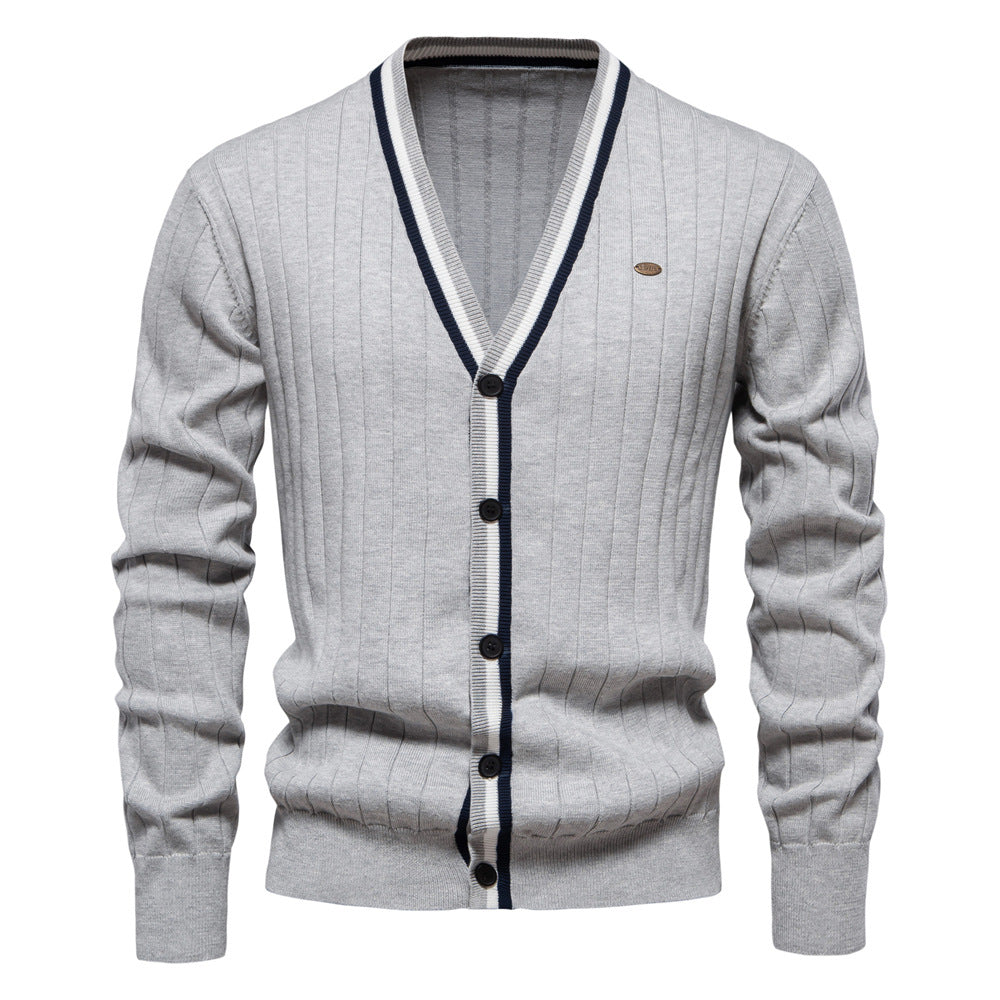 Herren Strickjacke V-Ausschnitt Rippstruktur Elegante Mode
