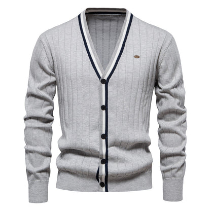 Herren Strickjacke V-Ausschnitt Rippstruktur Elegante Mode
