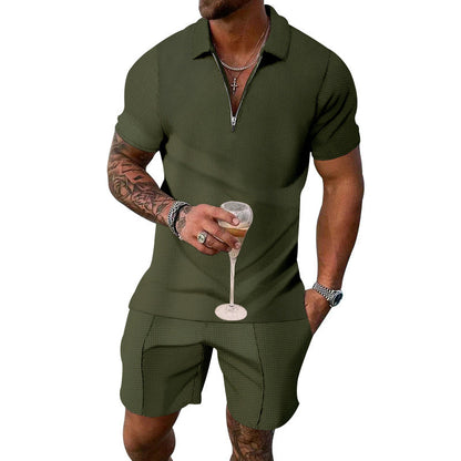 Herren Poloshirt Kurzarm mit Reißverschluss und Casual Shorts