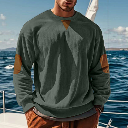 Herren Pullover Grobstrick Rundhals mit Ellbogenflicken
