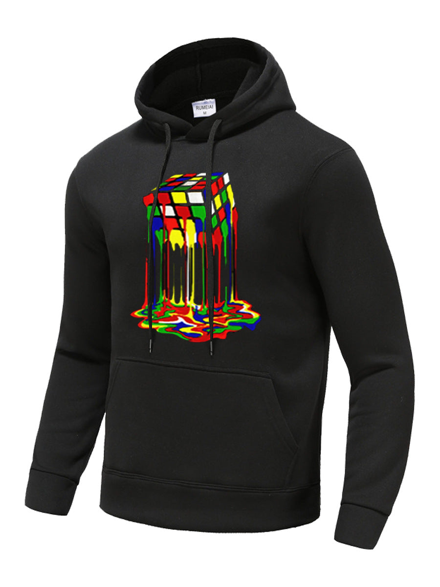 Männer Kapuzenpullover Rubik's Cube Grafikdruck Trendy Streetwear