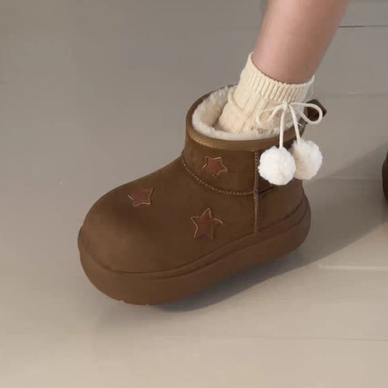 Damen Winterstiefel Weich Warm mit Sternen Applikationen