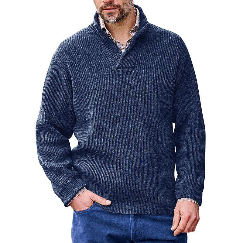 Herren Strickpullover Modern Stehkragen Rippstruktur