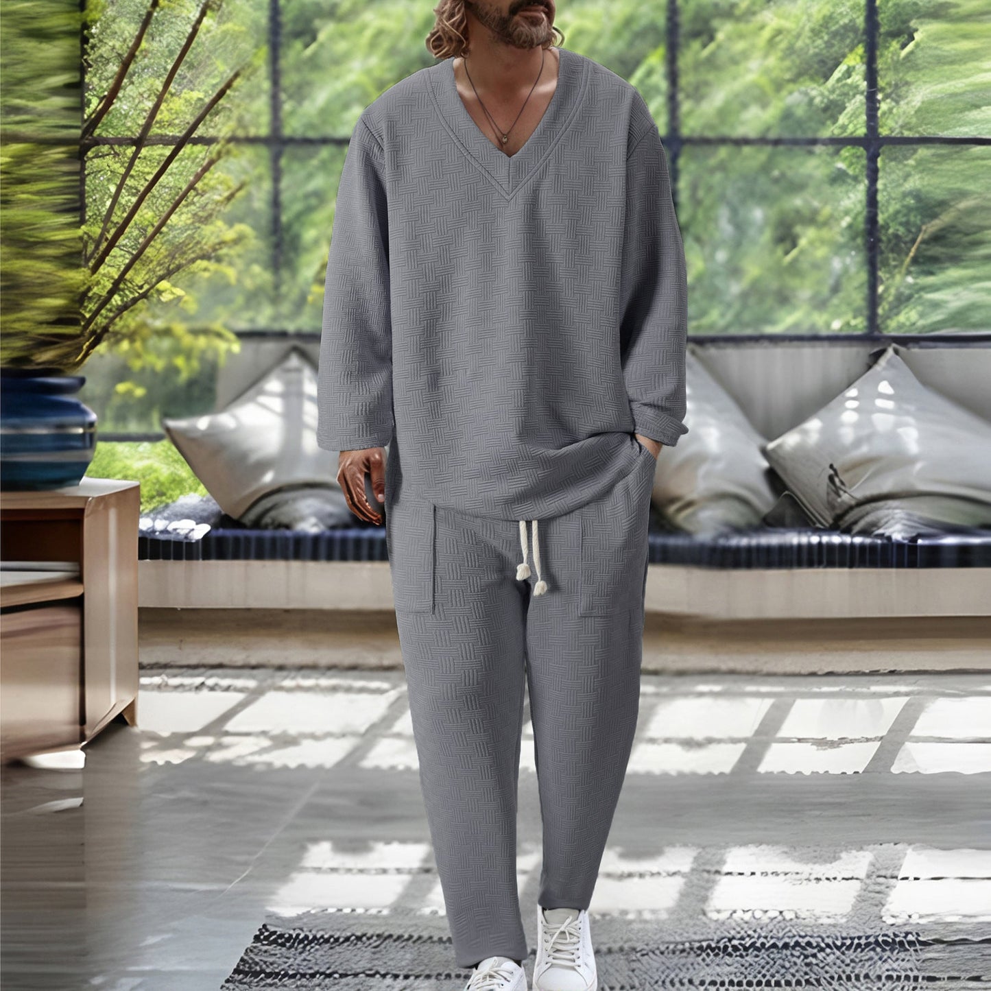 Herren Sweatsuit Lässig V-Ausschnitt Mit Taschen
