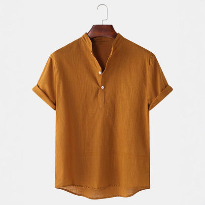 Herren Hemd Kurzarm Modern Henley Ausschnitt Baumwolle