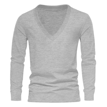 Herren T-Shirt Langarm V-Ausschnitt Bequem Baumwolle