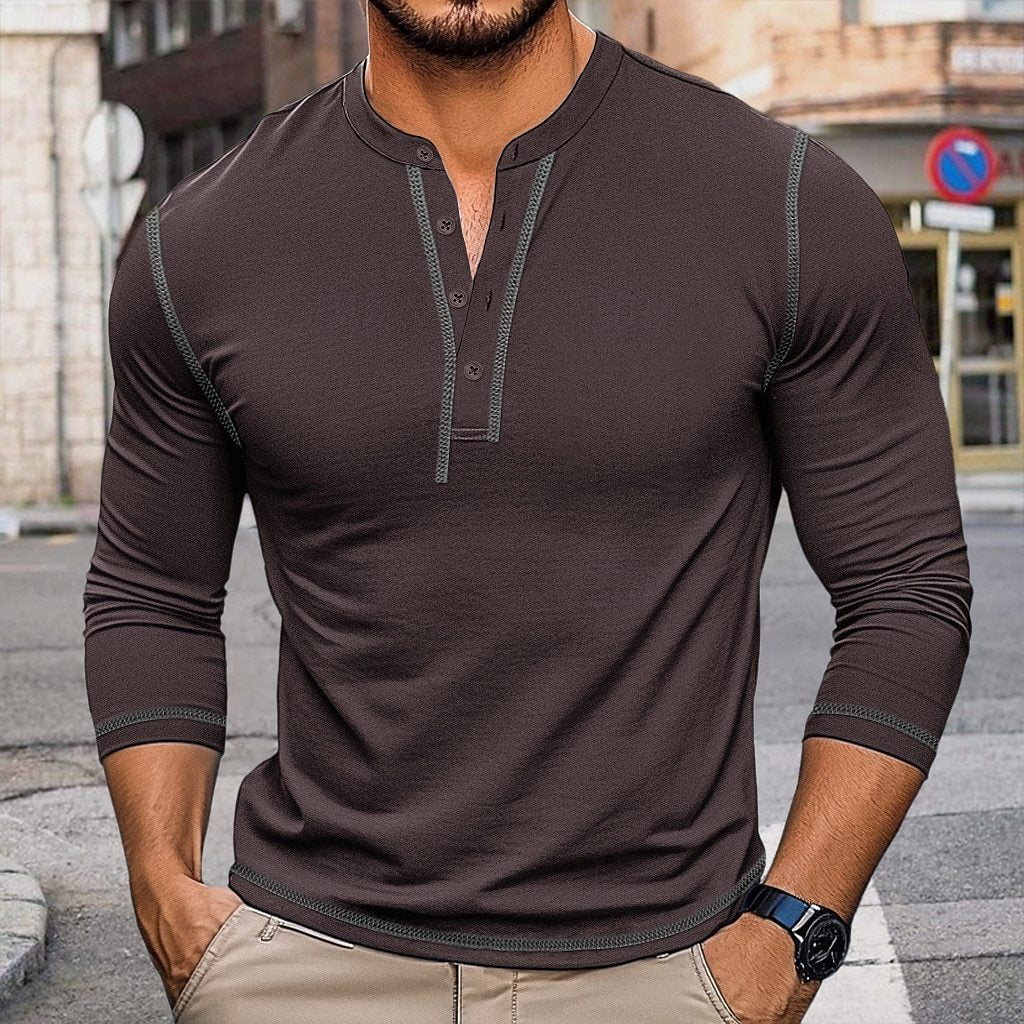 Herren Hemden Langarm Henley Ausschnitt Modern